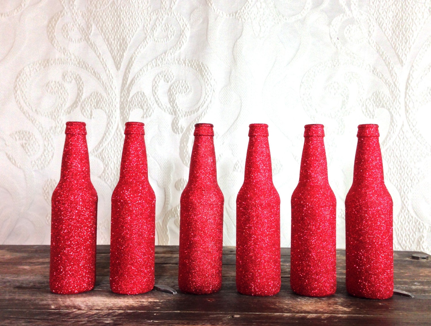 Items similar to Christmas Decor  Upcycled Beer Bottle  Red  Glitter