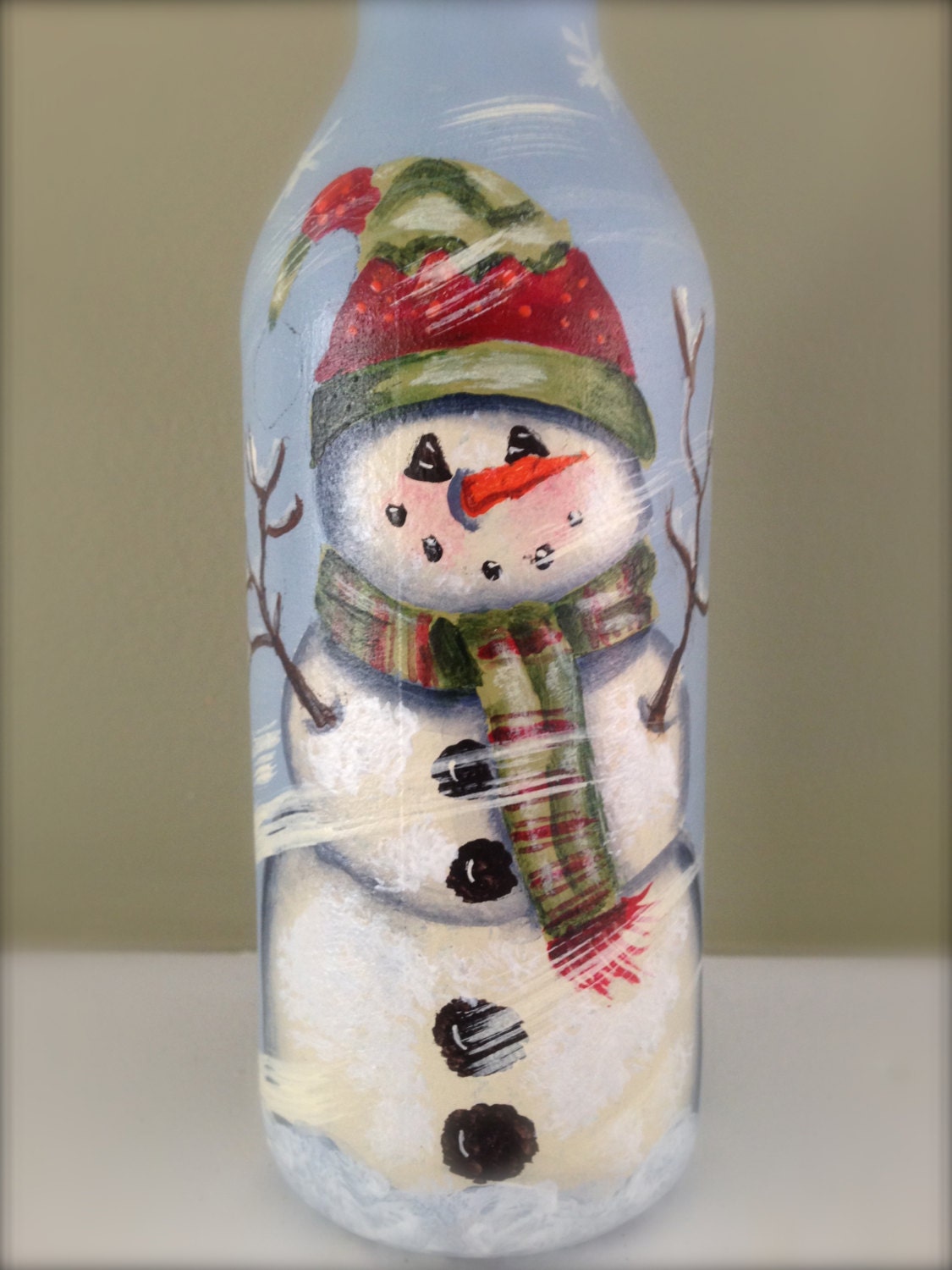 Snowman Wine Bottle Hand Painted