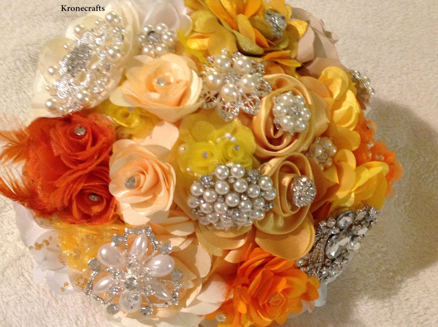 Gorgeous Jeweled Bouquet Brooch, orange flowers, Beautiful Flower Brooch Bouquet , brooch bouquet, bridal brooch bouquet