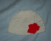 White Mesh Toque Women's  Adult Hat  With Red Flower - amydscrochet