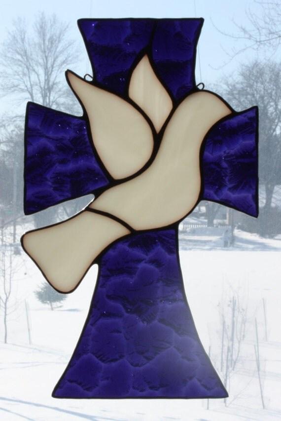 Items similar to Stained Glass Cross Suncatcher With Dove on Etsy