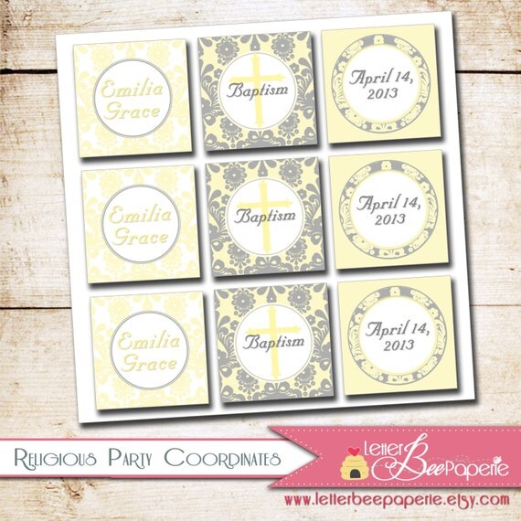 Classic Baptism / Christening Cupcake Toppers - DIY Printable 2" Party Squares - Choose Your Colors - First Communion, Confirmation Il_570xn
