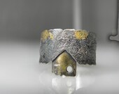 Silver men ring with 24 K yellow gold - unisex ring, oxidized ring - GENEZAjewelryART