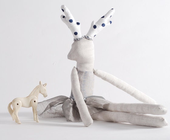 Deer Girl Grey Ballerina Doll, Handmade OOAK Doll - thedollsunique