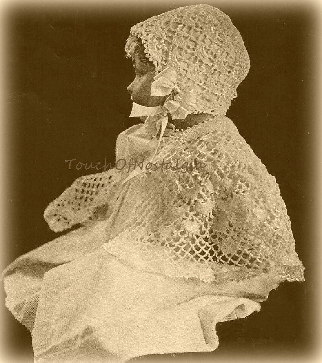 Crochet BABY CAPE/Bonnet Antique Crochet by touchofnostalgia7