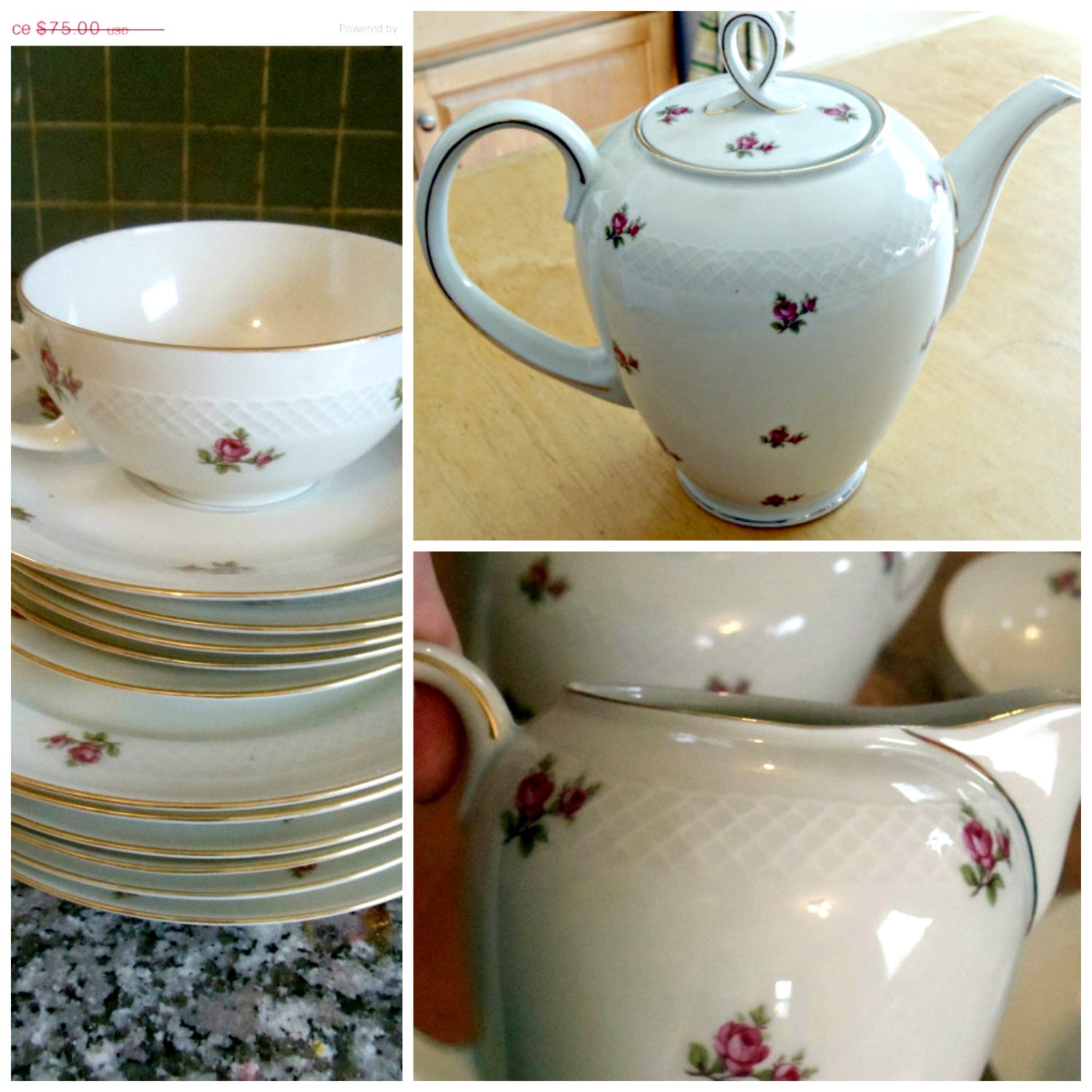 Items similar to SALE Tea Set Fine China Gold Rimmed Roses Vintage Tea