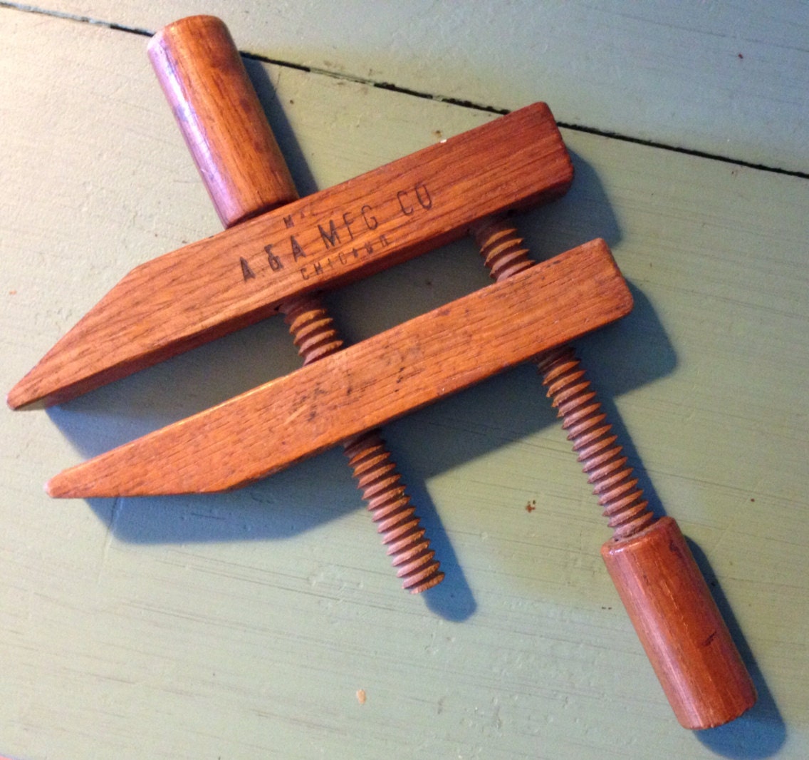 Items similar to Antique WOODEN SCREW CLAMP Woodworking Carpenter