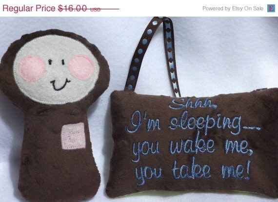 END OF YEAR Ready To Ship baby shower gift brown Minkee Shhh Baby Sleeping Nursery Door Pillow and dolly Il_570xn