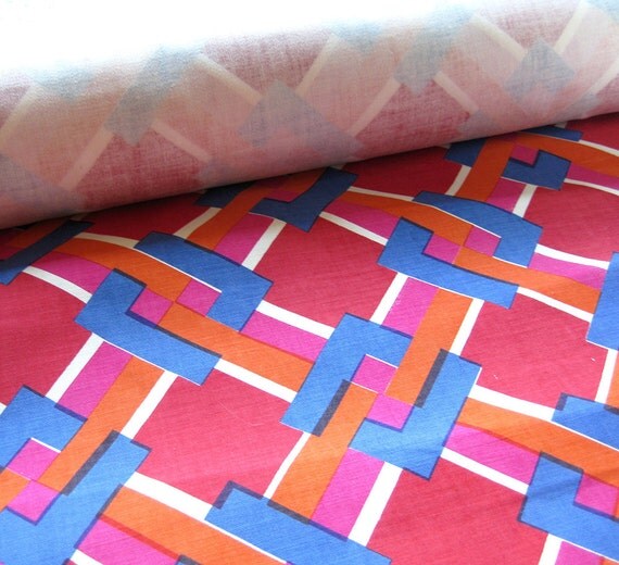 Items similar to 1970s Vintage Upholstery Fabric Large Geometric Pop Art Plaid in Red Blue