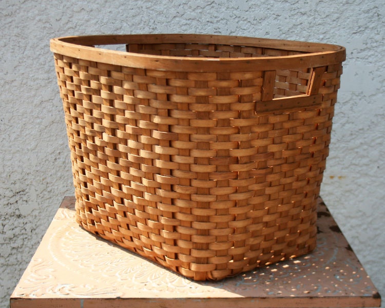 Very Large Vintage Wooden Storage Basket With Two by MysticLily