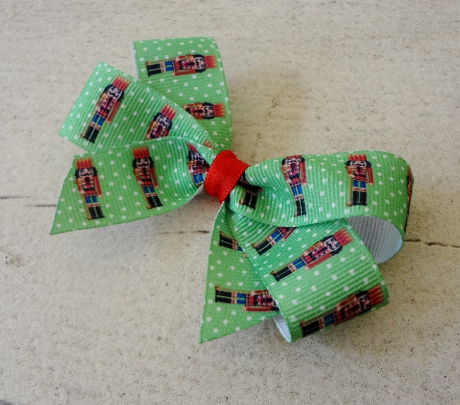 Small Christmas Hair Bow: Red and Green Nutcracker - youngbloods
