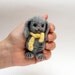 Cute Little Bunny 3,2", Needle Felted Soft Sculpture Miniature, Christmas gift, gray, yellow
