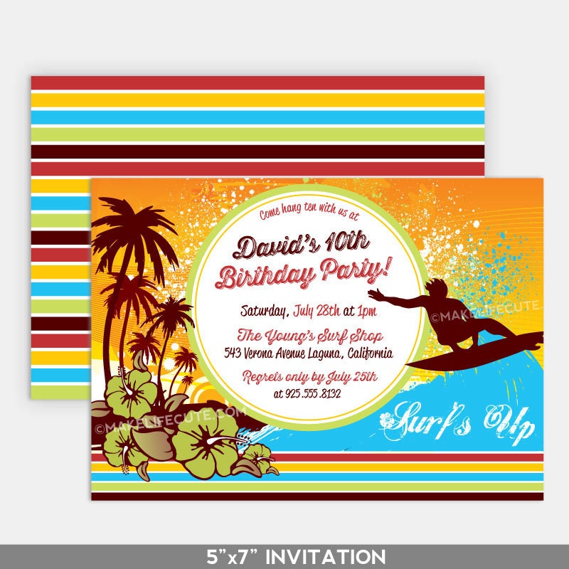 SURF INVITATION - Printable 5"x7" Invitation - Surf's Up Collection by Make Life Cute Il_570xn
