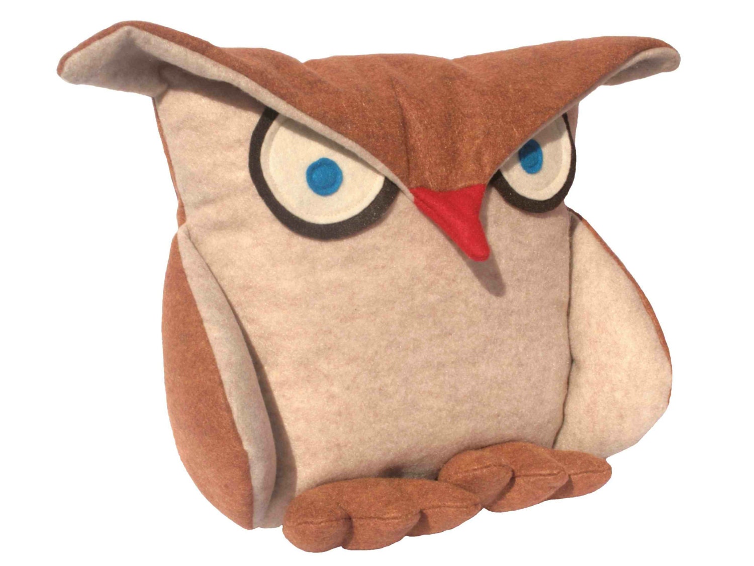 Disgruntled Owl - 12 inch eco felt pillow cover oatmeal and copper - DancingArethusa