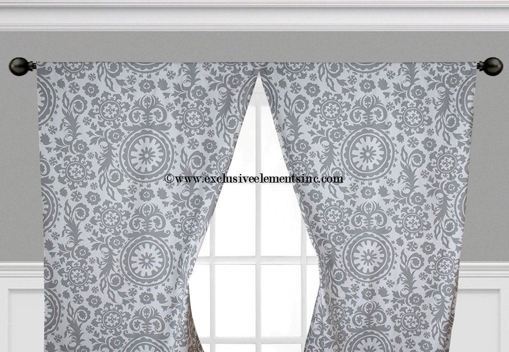 Damask Curtain Panels Grey and White Damask by exclusiveelements