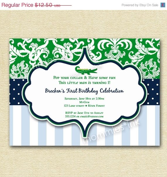 HOLIDAY SALE 10% off Preppy Gator Birthday Invitation - PRINTABLE Invitation Design Il_570xn