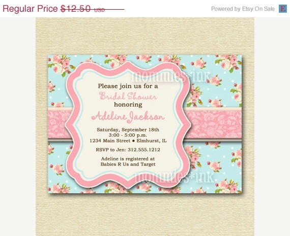 10% Off Holiday Sale Shabby Chic Pink and Blue Baby Shower Invite - PRINTABLE INVITATION DESIGN Il_570xn