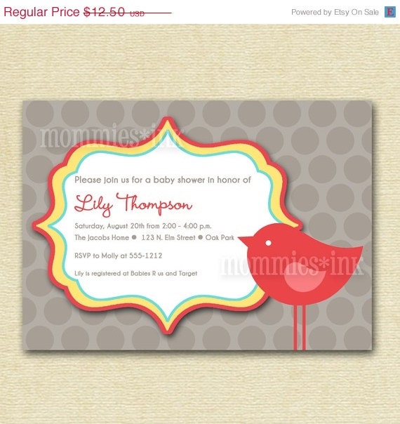 10% Off Holiday Sale Mod Bird Baby Shower Invitation - PRINTABLE INVITATION DESIGN Il_570xn