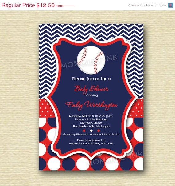 10% Off Holiday Sale Chevron and Polka Dot Baseball Baby Shower Invitation - PRINTABLE INVITATION DESIGN Il_570xn