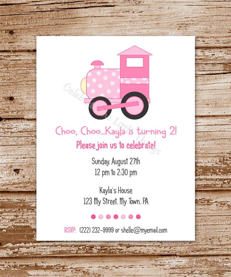 Polka Dot TRAIN Invitation / Girl / Choo Choo Train / Pink / Printable PDF File Il_570xn