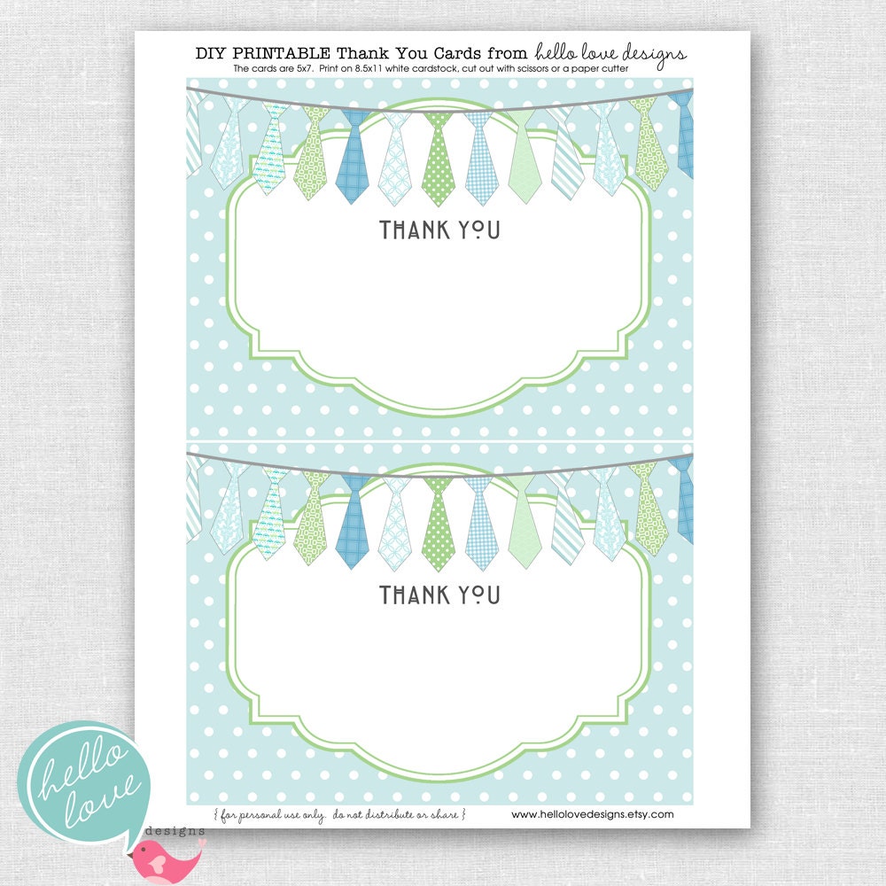 Instant Download Little Man Necktie Printable Thank You Cards by hello love designs Il_570xn