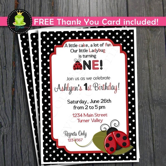 Ladybug Invitation - FREE Thank You Card included Il_570xn