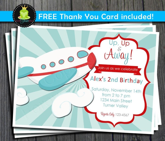 Airplane Birthday Invitation - FREE Thank You Card included Il_570xn