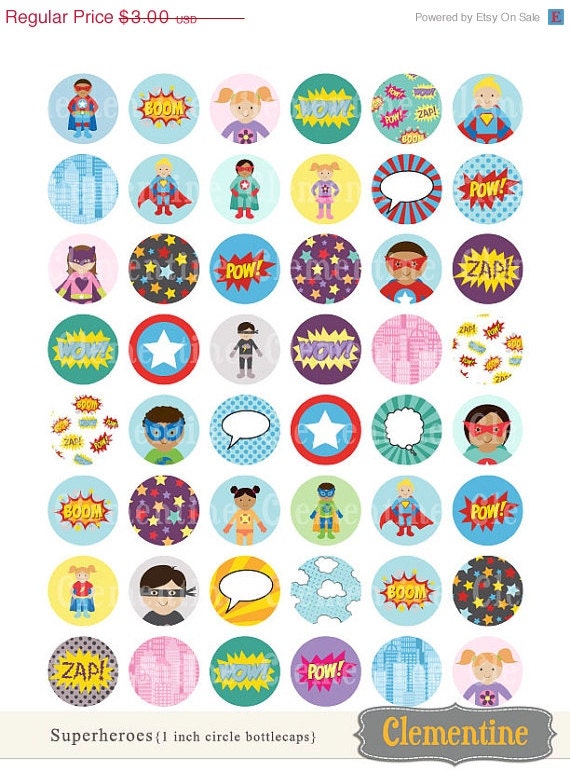 40% OFF SALE Superhero bottle cap images, bottlecap images, one inch circles, royalty-free, digital collage sheet- Instant Download Il_570xn