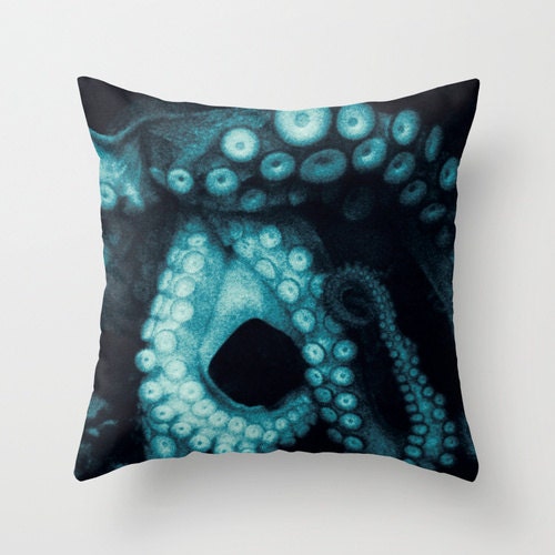 Pillow Cover, Octopus Pillow, Tentacles Photo Pillow, Black Teal Pillow, Decorative Pillow, Ocean Life Pillow, Living Room Decor 16x16 18x18 - KalstekPhotography