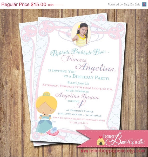 ON SALE Cinderella-Inspired Girl's Birthday Party Photo Invitation - DIY Printable Invite - Disney, Princess, Bibbidi Bobbidi Boo - 1st, 2n Il_570xn