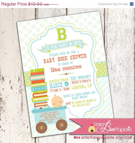ON SALE B is for Baby Book Shower Invitation - Diy Printable Invite - Boy Shower, Build a Library - Couples Shower - Boys / Twins - Bookpla Il_570xn