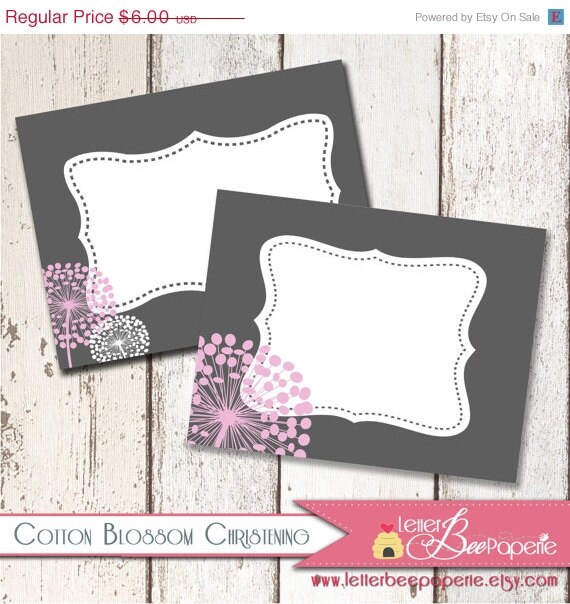 ON SALE Cotton Blossom Printable Food Tent/Label - Baptism/Christening Coordinate - Baby/Bridal Showers - Birthday Party - Custom DIY Decor Il_570xn