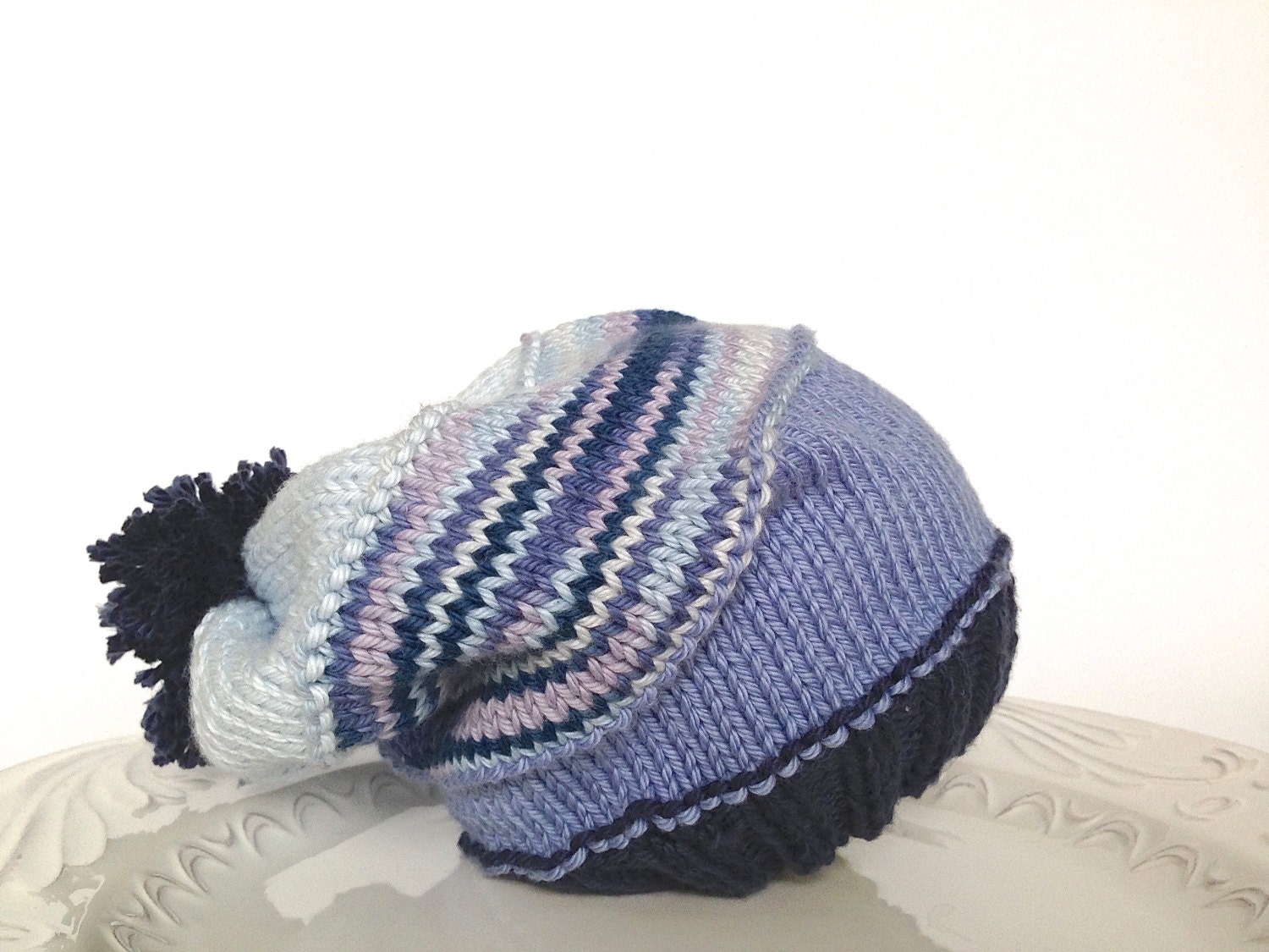 Slouchy knitted hat for baby boy in denim colors - 100 % cotton, ready to ship - TinyLoveGifts