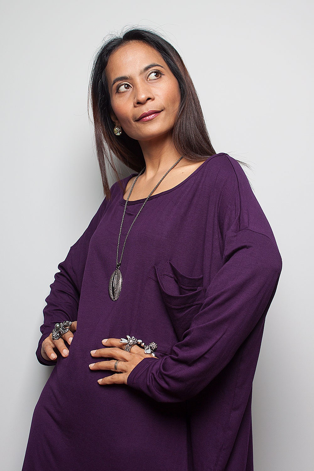 Purple Tunic Dress  Short Dress  Blouse - Short Comfortable Long ...