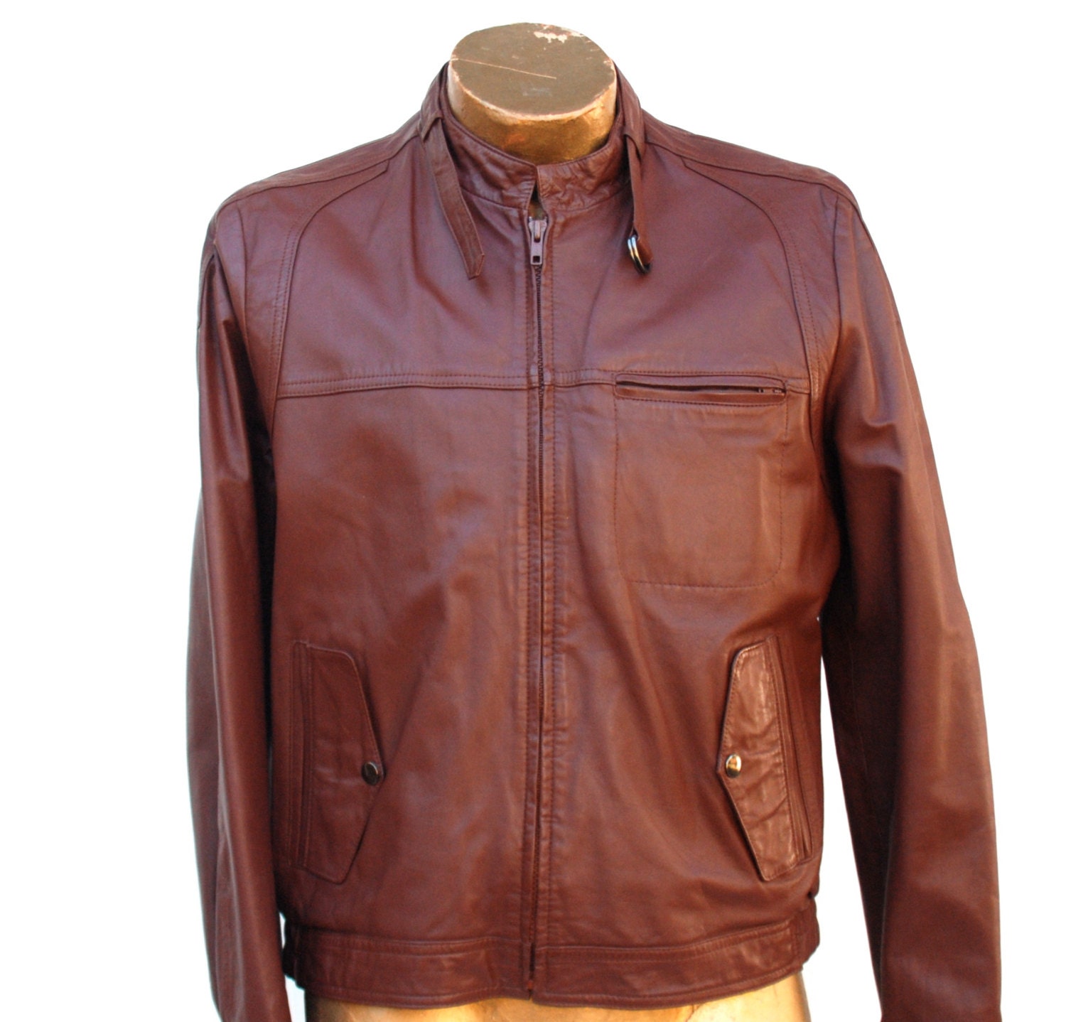 Reserved for Casey: Men's leather bomber jacket in burgundy / rust size medium by Bertini