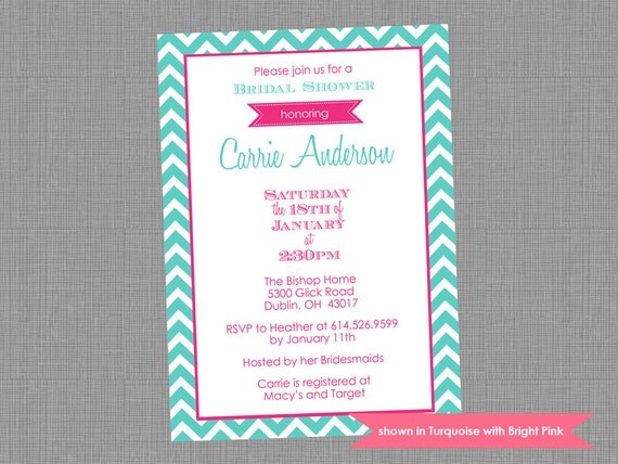 Bridal Shower Invite - Printable Shower Themed Chevron Invitation - Colors and Text Customizable Il_570xn