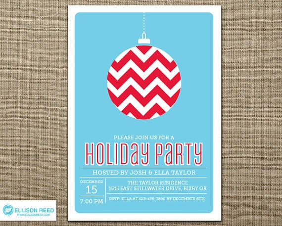 Christmas Party Invitation - Christmas Invitation - Holiday Party Invitation - Christmas Printable - Holiday Printable - Chevron Invitation Il_570xn