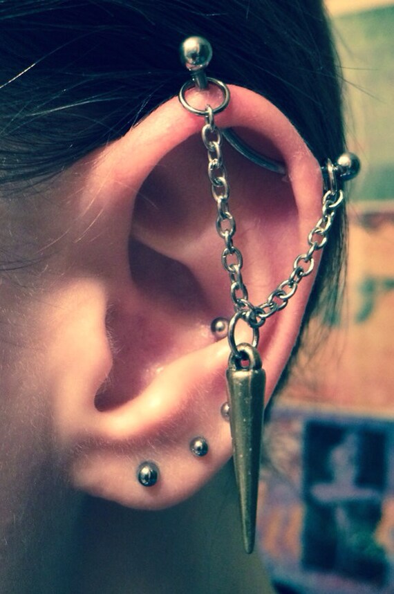 Items similar to Industrial Piercing Barbell Chain Spike Charm on Etsy