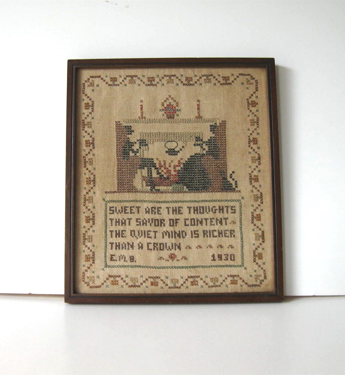 Antique Framed Cross Stitch Sampler Home and by jewelryandthings2