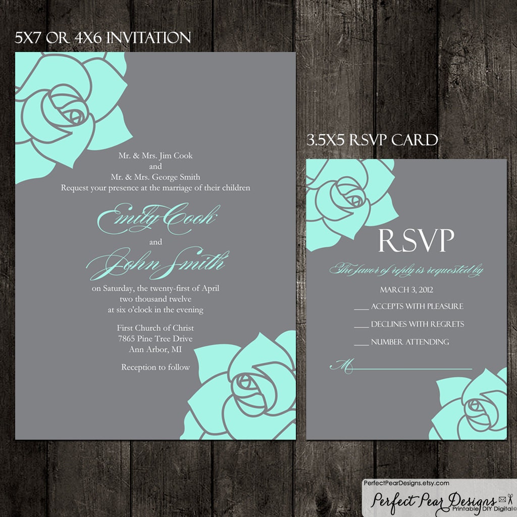 Elegant Rose Wedding Invitation And Rsvp Set By Perfectpeardesigns 7027