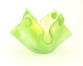 Bright Apple Green Fused Glass Candle Holder Handmade
