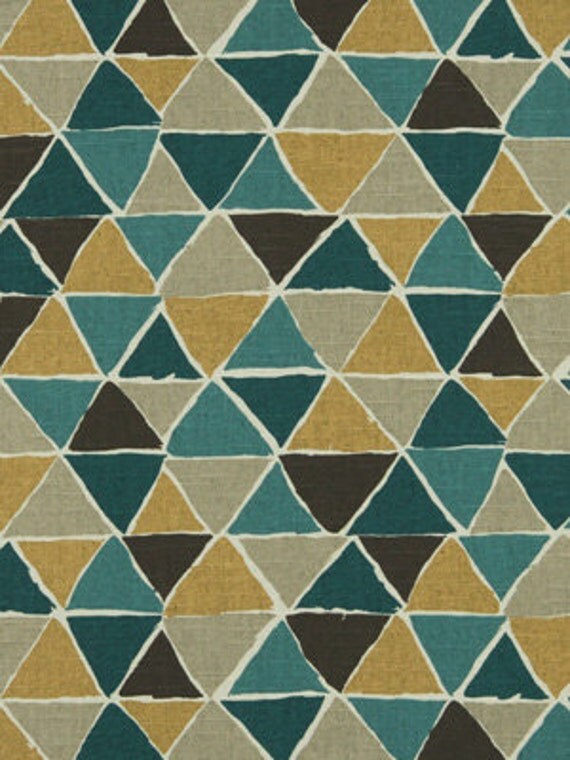 Teal Yellow Upholstery Fabric Geometric by PopDecorFabrics