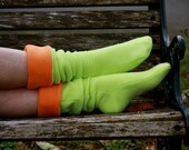 Fleece Boot Socks, Leg Warmer, Fleece House Winter Socks, Orange, Lime Green, Xtremities, Boot Cuff, Fleece Boot Socks, Form Fitted Slippers - Xtremities