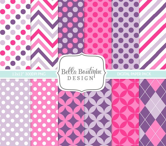 Pink and Purple Rush - 12x12" Digital Paper Pack Il_570xn