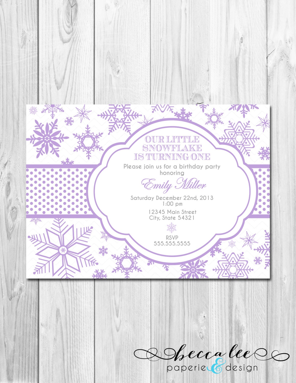 Little Snowflake Birthday Party Invitation - Purple Snowflakes - DIY - Printable Il_570xn
