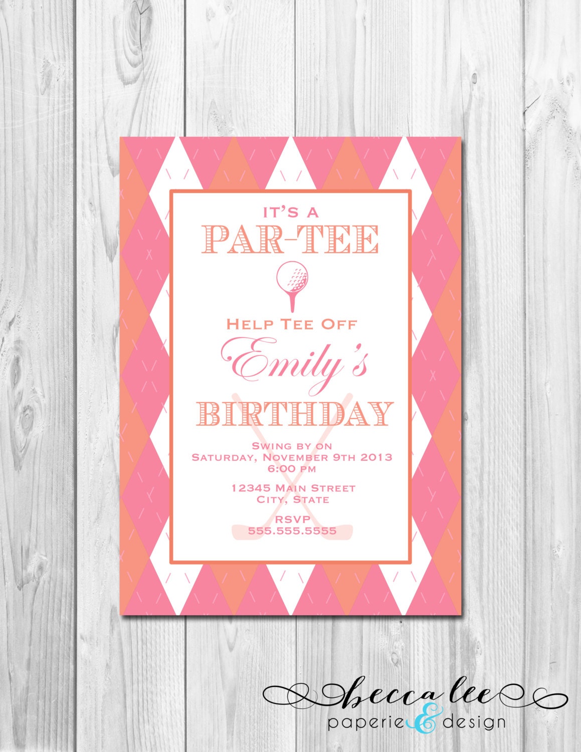 Golf Themed Birthday Par-Tee Invitation - Pink & Orange - DIY - Printable Il_570xn