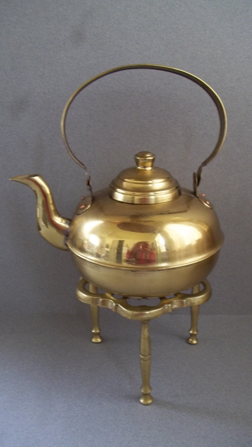 Vintage Brass Teapot Brass Tea Kettle Brass by VillageFair