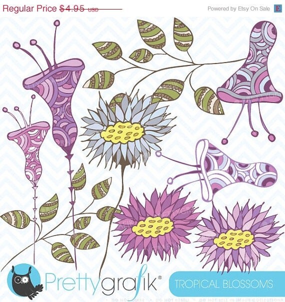 40% OFF SALE Tropical flowers clipart commercial use, vector graphics, digital clip art, digital images - CL371 Il_570xn