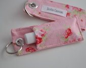 Pink Shabby Chick flowers Chapstick holder keychain stocking stuffer - JellyLouCreations