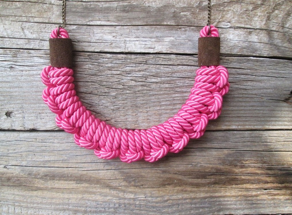 Green rope knot necklace Knotted necklace Knot rope by NasuKka